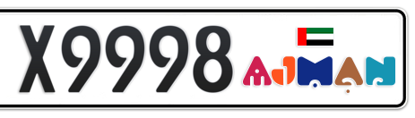 Ajman Plate number C X9998 for sale - Short layout, Dubai logo, Сlose view