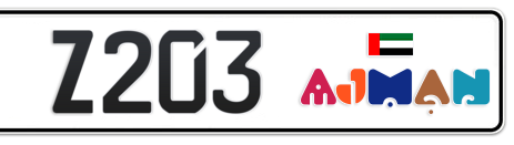 Ajman Plate number C Z203 for sale - Short layout, Dubai logo, Сlose view