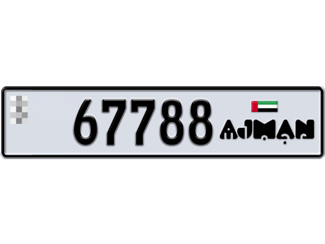 Ajman Plate number  * 67788 for sale - Long layout, Dubai logo, Full view