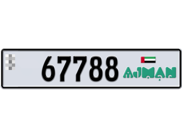 Ajman Plate number  * 67788 for sale - Long layout, Dubai logo, Full view