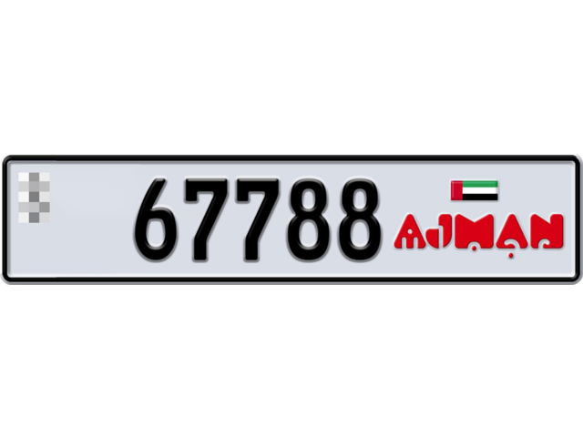 Ajman Plate number  * 67788 for sale - Long layout, Dubai logo, Full view