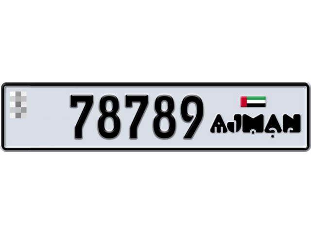 Ajman Plate number  * 78789 for sale - Long layout, Dubai logo, Full view