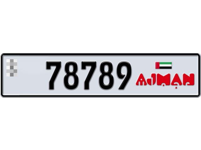 Ajman Plate number  * 78789 for sale - Long layout, Dubai logo, Full view