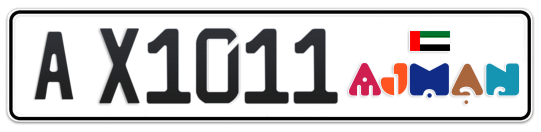 Ajman Plate number A X1011 for sale - Long layout, Dubai logo, Full view