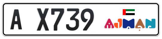 Ajman Plate number A X739 for sale - Long layout, Dubai logo, Full view