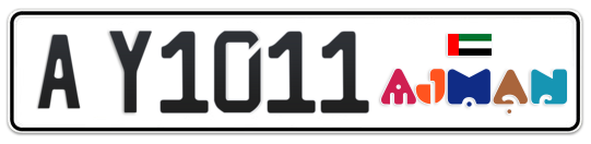 Ajman Plate number A Y1011 for sale - Long layout, Dubai logo, Full view