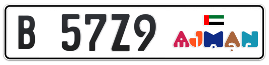 Ajman Plate number B 57Z9 for sale - Long layout, Dubai logo, Full view