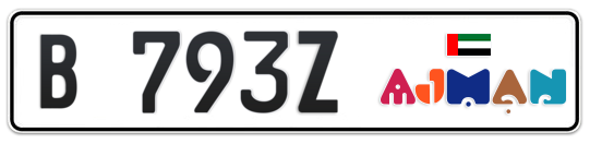 Ajman Plate number B 793Z for sale - Long layout, Dubai logo, Full view