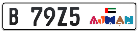 Ajman Plate number B 79Z5 for sale - Long layout, Dubai logo, Full view