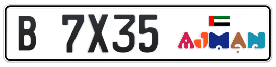 Ajman Plate number B 7X35 for sale - Long layout, Dubai logo, Full view