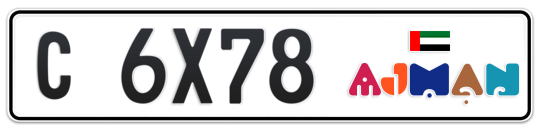 Ajman Plate number C 6X78 for sale - Long layout, Dubai logo, Full view