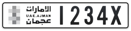 Ajman Plate number  * 1234X for sale - Long layout, Full view