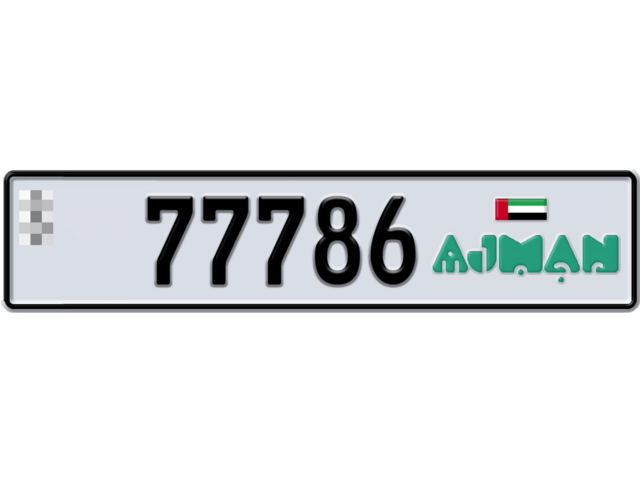 Ajman Plate number  * 77786 for sale - Long layout, Dubai logo, Full view