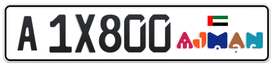 Ajman Plate number A 1X800 for sale - Long layout, Dubai logo, Сlose view