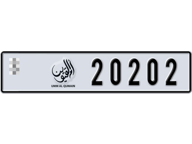 Umm Al Quwain Plate number  * 20202 for sale - Long layout, Dubai logo, Full view