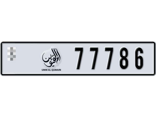 Umm Al Quwain Plate number  * 77786 for sale - Long layout, Dubai logo, Full view