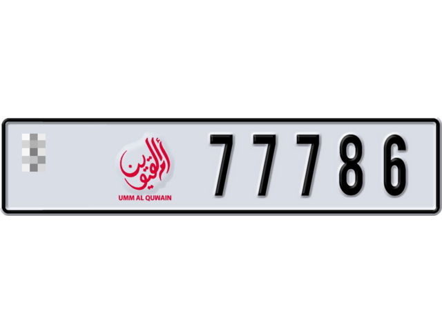 Umm Al Quwain Plate number  * 77786 for sale - Long layout, Dubai logo, Full view