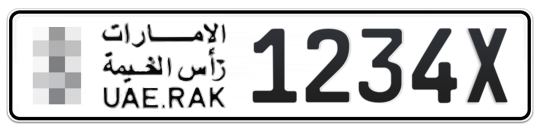 Ras Al Khaimah Plate number  * 1234X for sale - Long layout, Full view