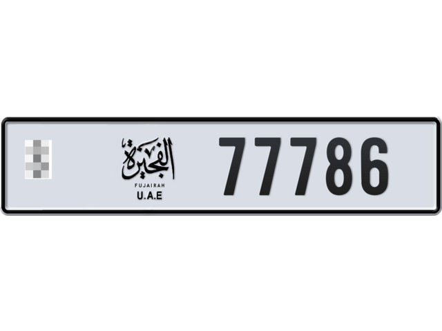 Fujairah Plate number  * 77786 for sale - Long layout, Dubai logo, Full view