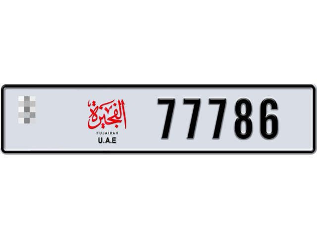 Fujairah Plate number  * 77786 for sale - Long layout, Dubai logo, Full view